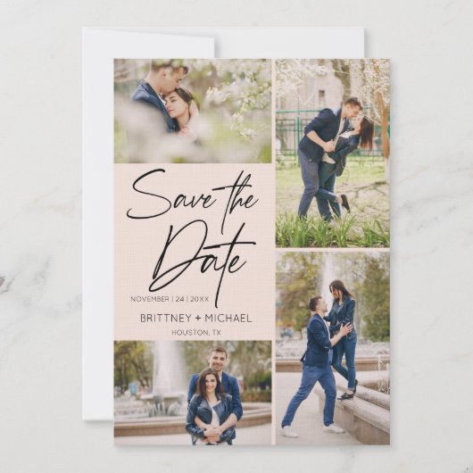 Moderne fotocollage Blush roze Save The Date (Voorkant)