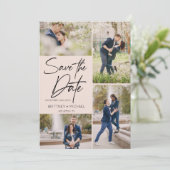 Moderne fotocollage Blush roze Save The Date (Staand voorkant)