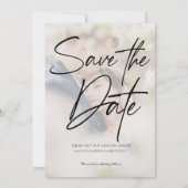 Moderne fotocollage Blush roze Save The Date (Achterkant)