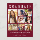 Moderne fotocollage Bourgogne rood afstudeerfeest Uitnodiging Briefkaart (Voorkant)