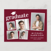 Moderne fotocollage Bourgondië rood Afstuderen Aankondigingskaart (Voorkant)