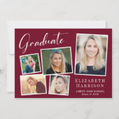 Moderne fotocollage Bourgondische afstudeerfeest Kaart (Voorkant)