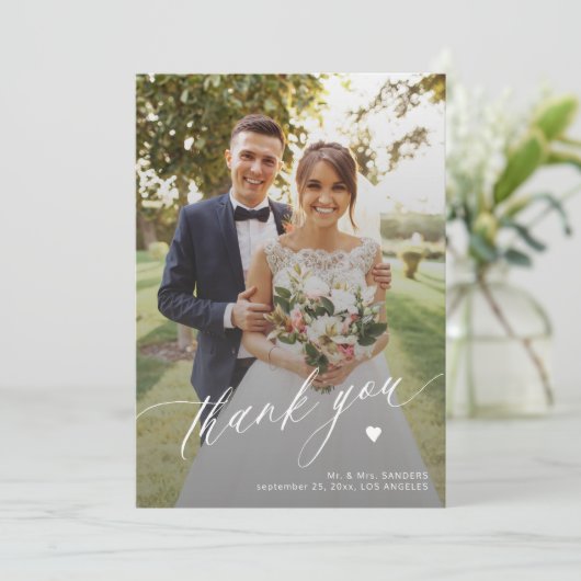 Moderne fotocollage bruiloft afdrukbaar dank u kaart (Staand voorkant)