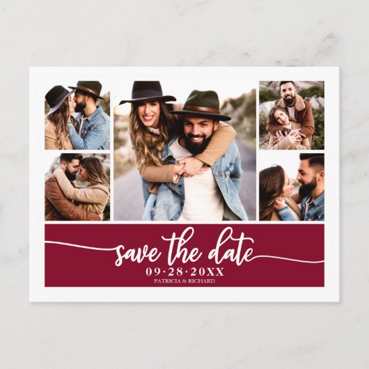 Moderne fotocollage bruiloft bewaart de datum briefkaart (Voorkant)
