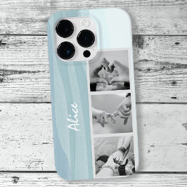 Moderne fotocollage Cool Blue Waterverf naam iPhone 16 Pro Hoesje