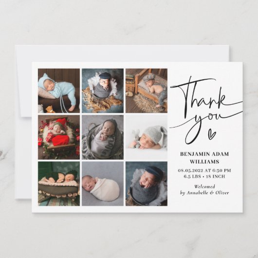 Moderne fotocollage Dank je geboorte Aankondiging (Voorkant)