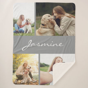 Moderne fotocollage Dog Gray Sherpa Deken
