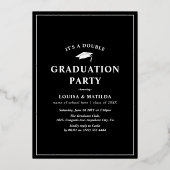 Moderne fotocollage Double Graduation Party Gold Folie Uitnodiging (Achterkant)