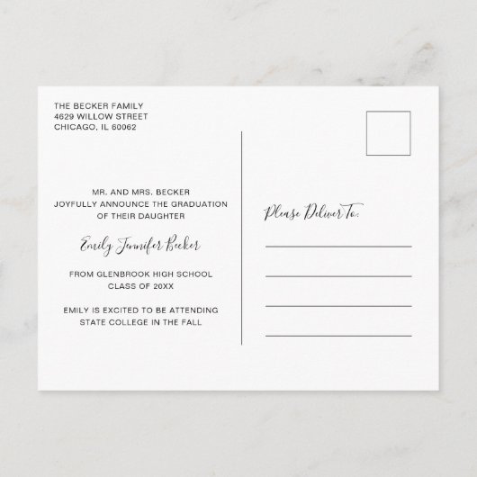 Moderne fotocollage Elegant Afstuderen Aankondigingskaart (Achterkant)