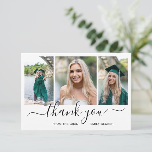 Moderne fotocollage Elegant Afstuderen Bedankkaart (Staand voorkant)