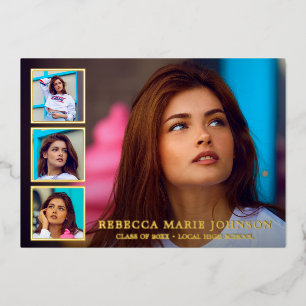Moderne fotocollage Elegant Afstuderen Folie Uitnodiging