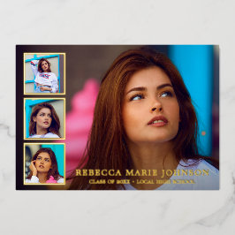 Moderne fotocollage Elegant Afstuderen Folie Uitnodiging
