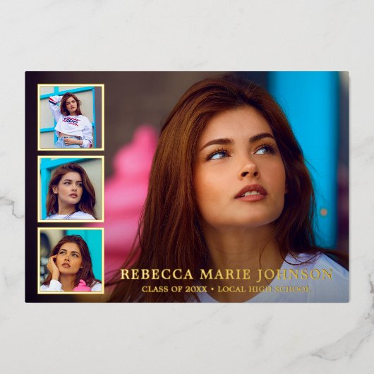 Moderne fotocollage Elegant Afstuderen Folie Uitnodiging (Voorkant)