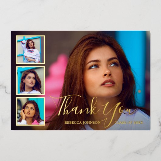 Moderne fotocollage Elegant Afstuderen Folie Uitnodiging (Voorkant)