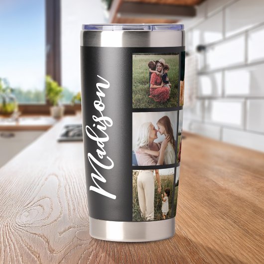 Moderne Fotocollage Elegant Script Monogram Naam Geïsoleerde Drinkbeker