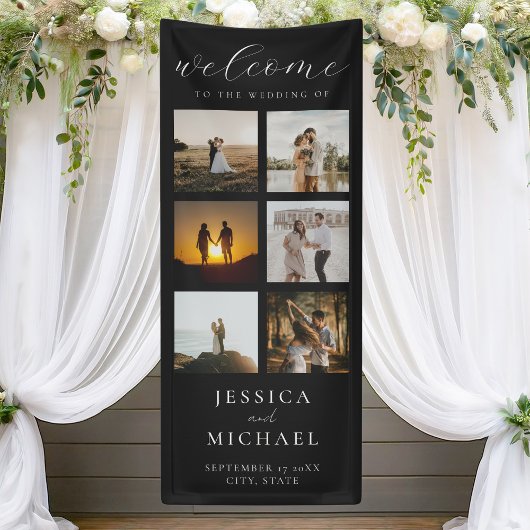Moderne Fotocollage Elegante Trouwbegroeting Spandoek