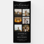 Moderne Fotocollage Elegante Trouwbegroeting Spandoek (Verticaal)