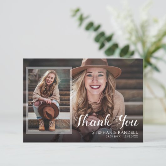 Moderne fotocollage en bericht bedankkaart (Staand voorkant)