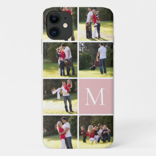 Moderne fotocollage en zwart monogram roze Case-Mate iPhone case