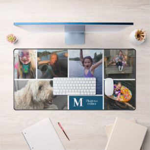 Moderne Fotocollage Familie Achternaam Monogram Bureaumat