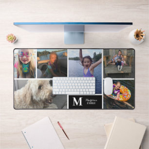 Moderne Fotocollage Familie Achternaam Monogram Bureaumat