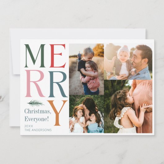 Moderne fotocollage familie kerstvakantie feestdagenkaart (Voorkant)