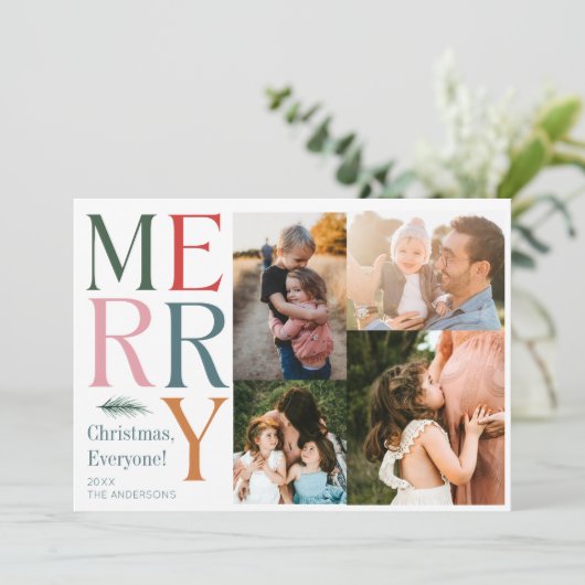 Moderne fotocollage familie kerstvakantie feestdagenkaart (Staand voorkant)