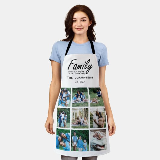 Moderne Fotocollage Familie Quote Typografie Naam Schort (Gedragen)