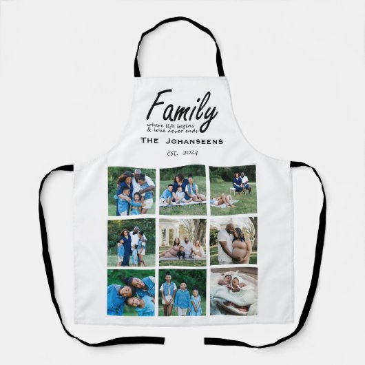 Moderne Fotocollage Familie Quote Typografie Naam Schort (Voorkant)