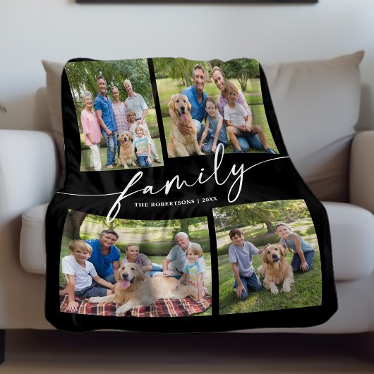 Moderne Fotocollage Familie Script Schat Fleece Deken