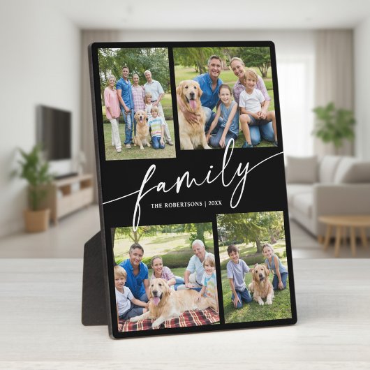 Moderne Fotocollage Familie Script Schat Fotoplaat