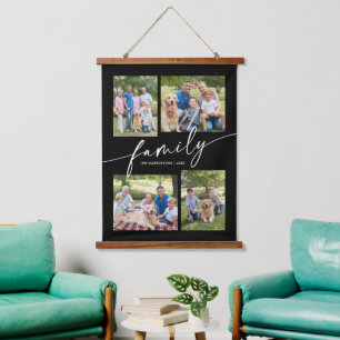 Moderne Fotocollage Familie Script Schat Hangend Wandkleed