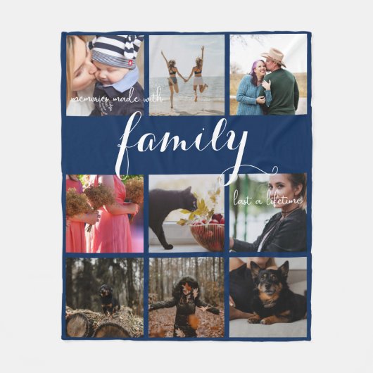 Moderne fotocollage familie typografie fleece deken (Voorkant)