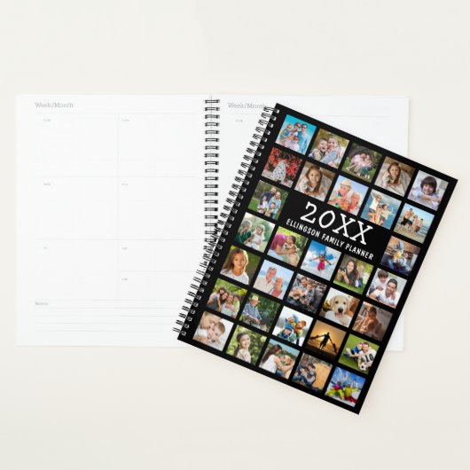 Moderne fotocollage familie zwart planner (Display)