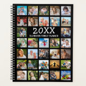 Moderne fotocollage familie zwart planner (Voorkant)