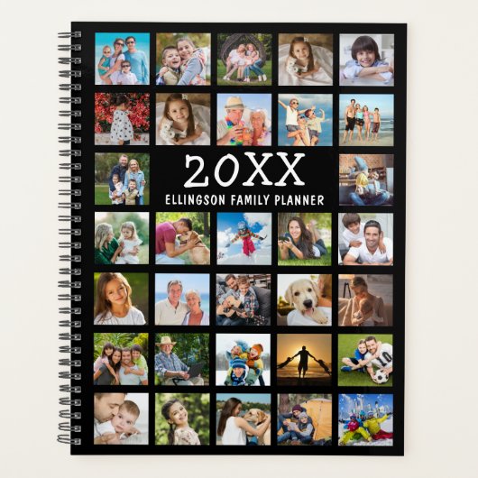 Moderne fotocollage familie zwart planner (Voorkant)