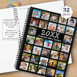 Moderne fotocollage familie zwart planner<br><div class="desc">Neem 32 van je favoriete foto's mee naar creëer een leuke fotocollage op de cover van je jaarlijkse planner. Alle tekst kan naar wens worden gewijzigd. Selecteer uit diverse doopvonten en achtergrondkleuren aan creëer een unieke blik. PHOTO TIP: Voor de snelste/beste resultaten, kies een foto met het onderwerp in het...</div>