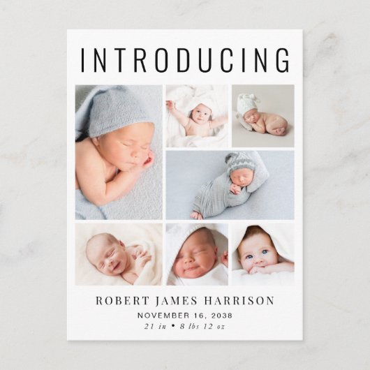 Moderne Fotocollage Geboorte Aankondigingskaart (Voorkant)