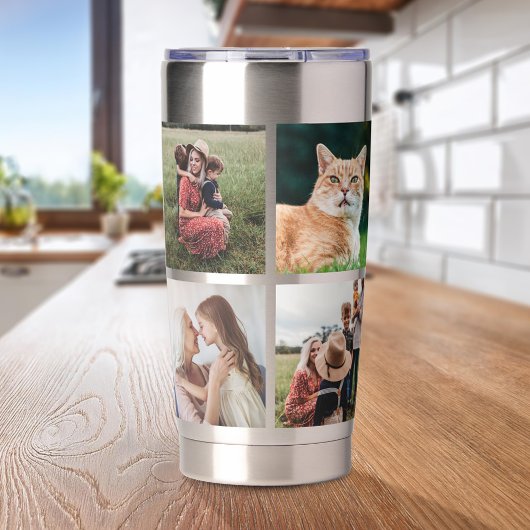 Moderne fotocollage geïsoleerde drinkbeker