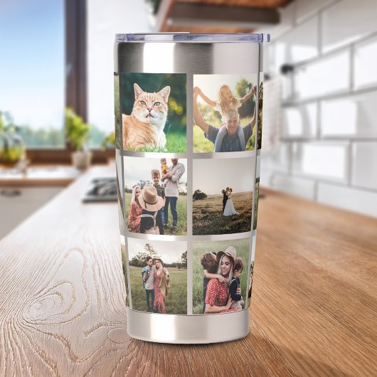 Moderne fotocollage geïsoleerde drinkbeker