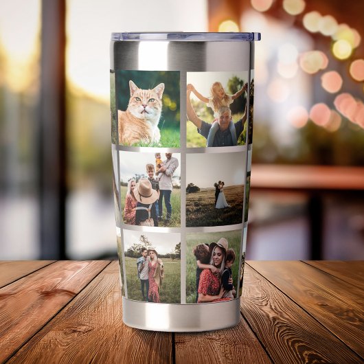 Moderne fotocollage geïsoleerde drinkbeker