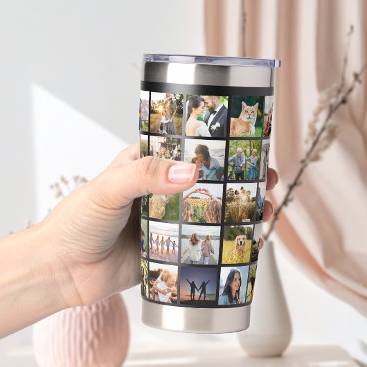 Moderne fotocollage geïsoleerde drinkbeker