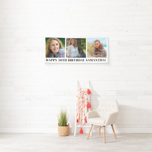 Moderne fotocollage Gelukkige Verjaardag Spandoek (Insitu)