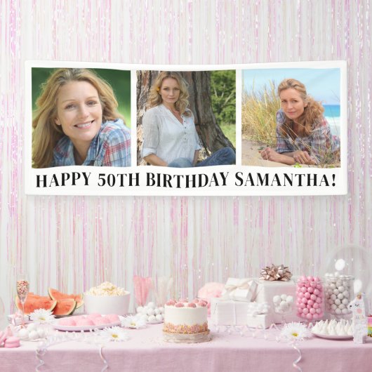 Moderne fotocollage Gelukkige Verjaardag Spandoek (Feest)