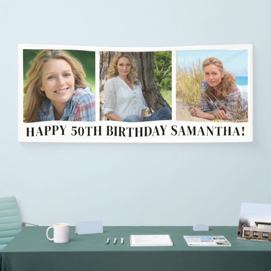 Moderne fotocollage Gelukkige Verjaardag Spandoek (Beurs)