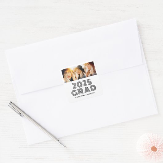 Moderne fotocollage gepersonaliseerd 2025 Afstuder Vierkante Sticker (Envelop)