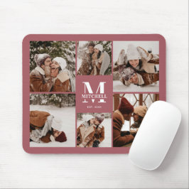 Moderne fotocollage gepersonaliseerd monogram roze muismat