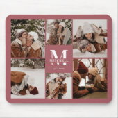 Moderne fotocollage gepersonaliseerd monogram roze muismat (Voorkant)