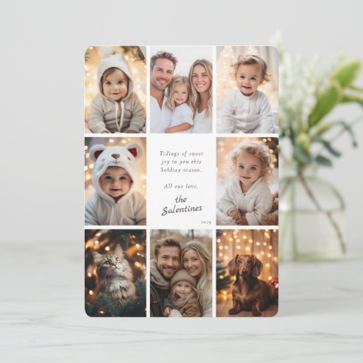 Moderne fotocollage gepersonaliseerde kerst feestdagenkaart (Staand voorkant)