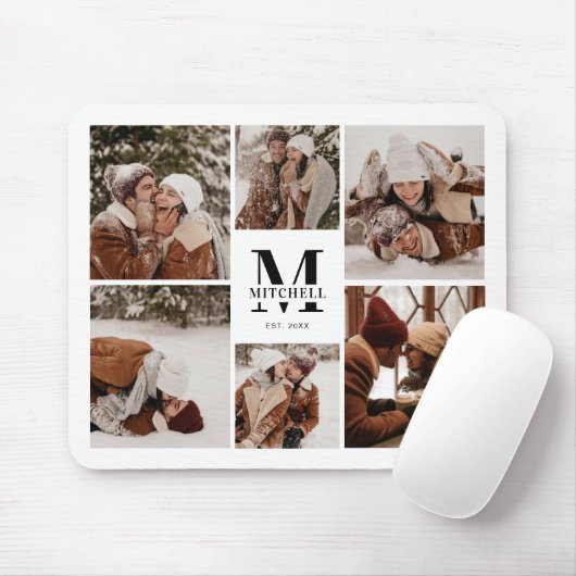 Moderne Fotocollage Gepersonaliseerde Monogram Gif Muismat (Met muis)